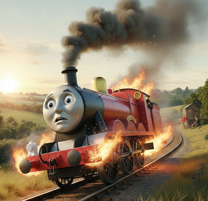 AI image of James from the Tank Engine Thomas books (made with nano banana, prompted by the author)